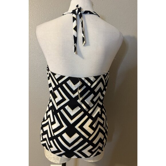 WHBM Top Medium M Stretch Black Blue Yellow White Ruffle Sleeveless Washable NEW - Picture 7 of 7